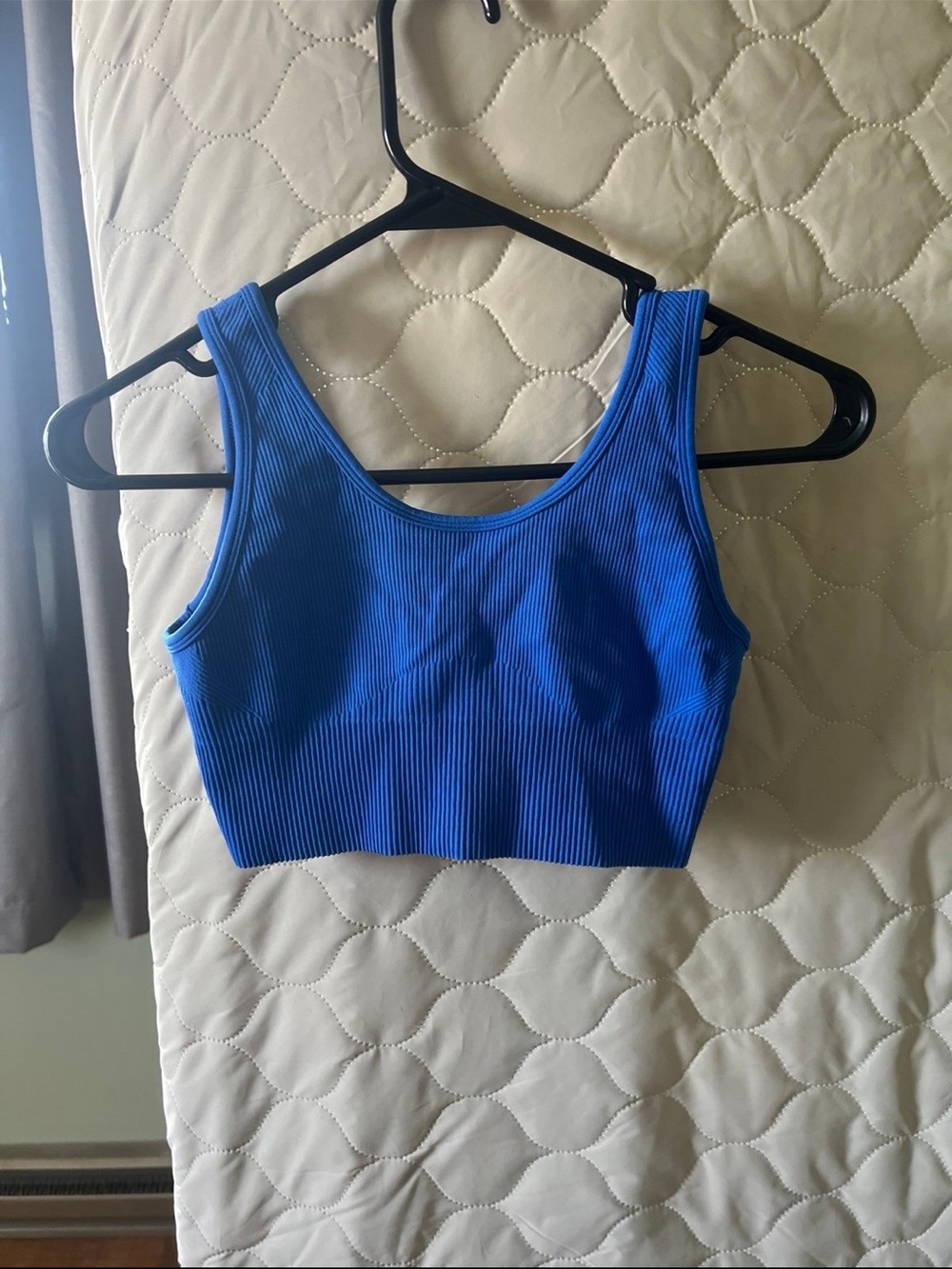 Blue Ribbed Seamless Sports Bra Athletic Tank Top